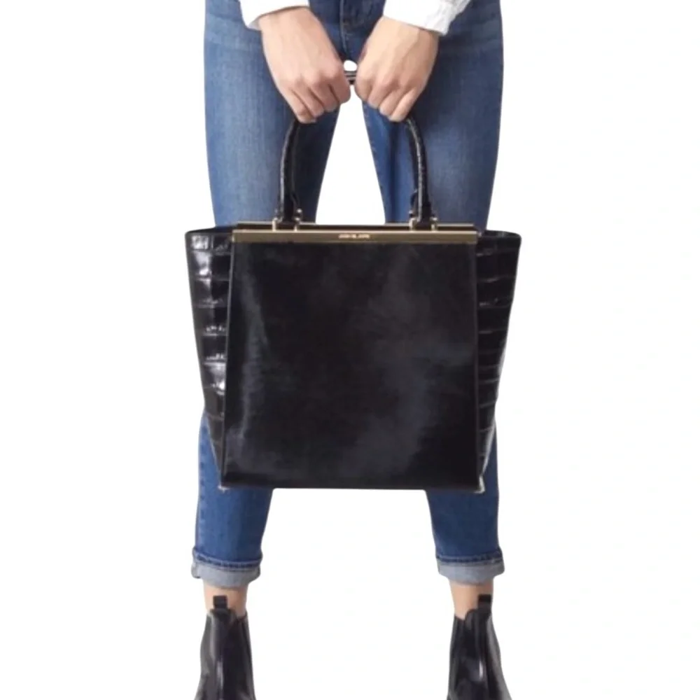 Michael Kors Lana Black‎ Purse Calf Hair Croc Embossed Leather Bag Top Handle
